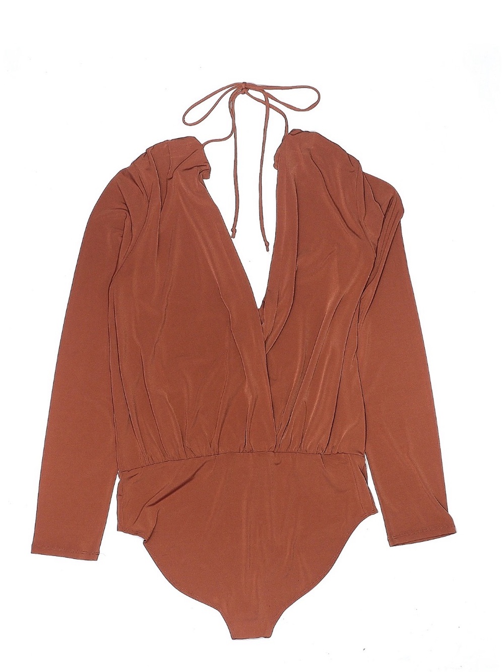Rust Halter-Back Long Sleeve V-Neck Bodysuit - Women